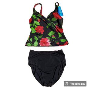 NWT Jantzen two piece black floral swim suit - size 12